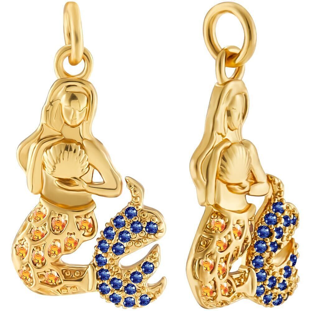 1128 8Pcs Mermaid Charms Cubic Zirconia Fishtail Pendant Charm 18K Gold